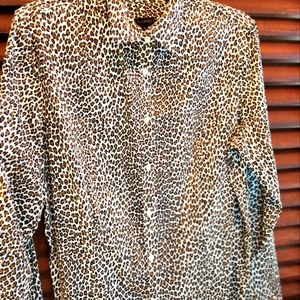 Talbots Cream, Black, &Brown Leopard Print Button down Shirt, Size 16